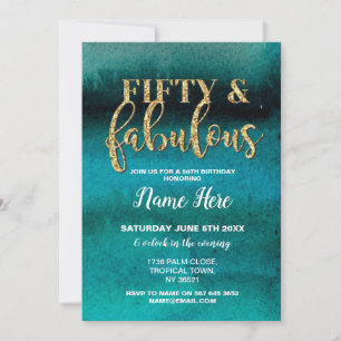 Fifty & Fabulous Verjaardagsfeest Blauwgroen 50e U Kaart