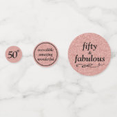 Fifty & Fabulous Zwart op Roos Gouden Glitter Tafe Confetti (Voorkanten)