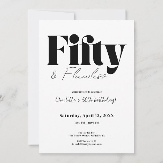 Fifty & Flawless 50th Birthday Invitation Kaart (Voorkant)