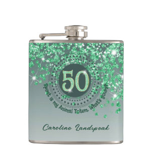 Fifty & Green Glitter & Drink Quote Heupfles