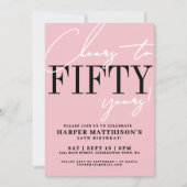 Fifty Pink 50th Birthday Party Kaart (Voorkant)