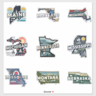 Fifty States Retro Sticker Set Deel 3