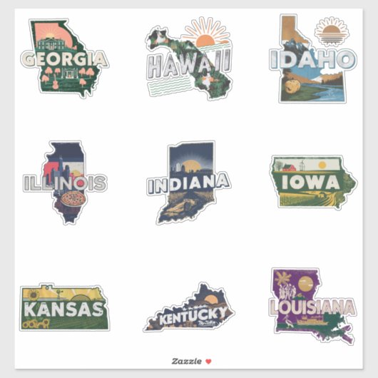 Fifty States Retro Travel Sticker Set Deel 2 (Vel)