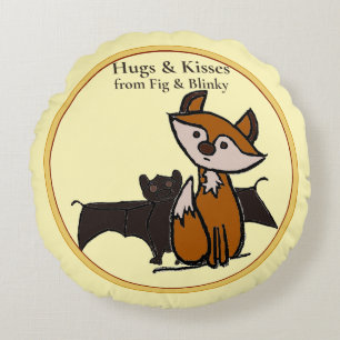 Fig & Blinky Knuffels en Kusjes gele Ronde Kussen