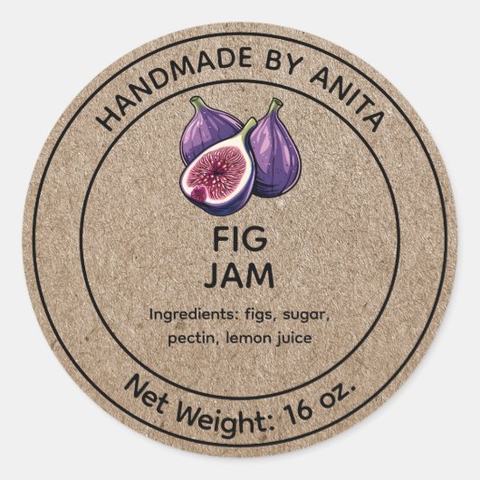 Fig Jam Jelly Jar Étiquette Kraft Style papier (Devant)