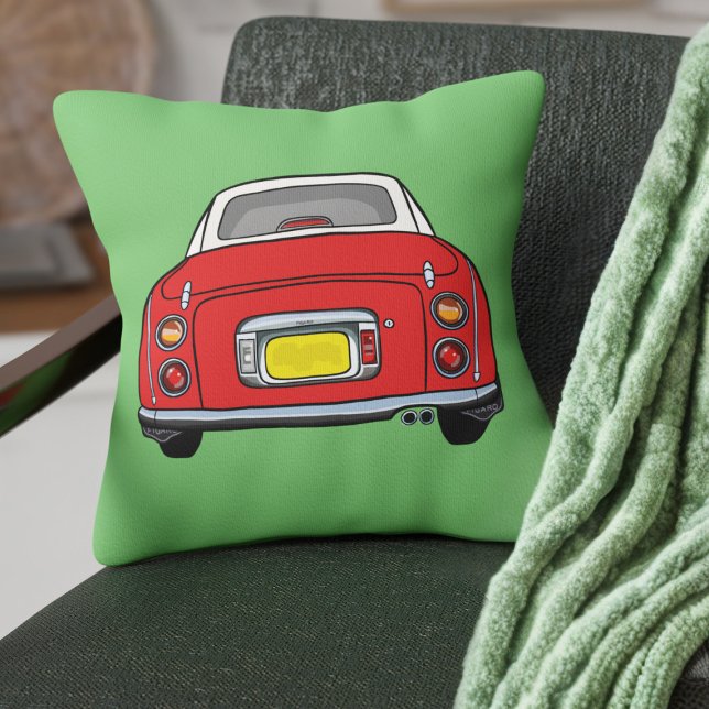 Figarations Schattige Rode Figaro Auto Custom Gree Kussen (Fun red figgy on a green pillow perfect for your car or home)