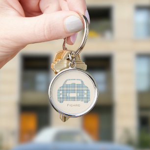 Figarations Tartan Car Figaro Driver Naam Zilver Sleutelhanger