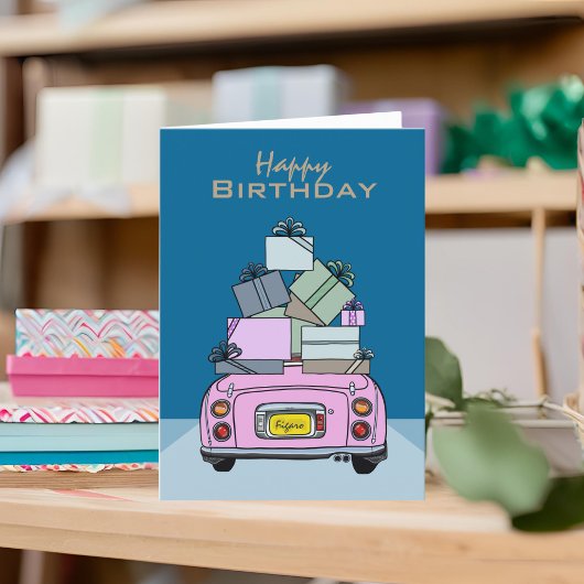 Figaro Car Happy Birthday Kaart roze