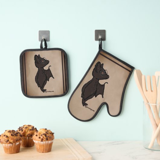 Figdewdrop Blinky de Vleermuis Mist pannenlappen Ovenwant & Pannenlap Set (Insitu(Ophanging))