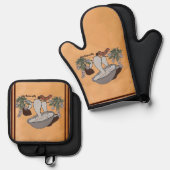 Figdewdrop caterpillar & mushroom pot holders ovenwant & pannenlap set (Voorkant / Achterkant)