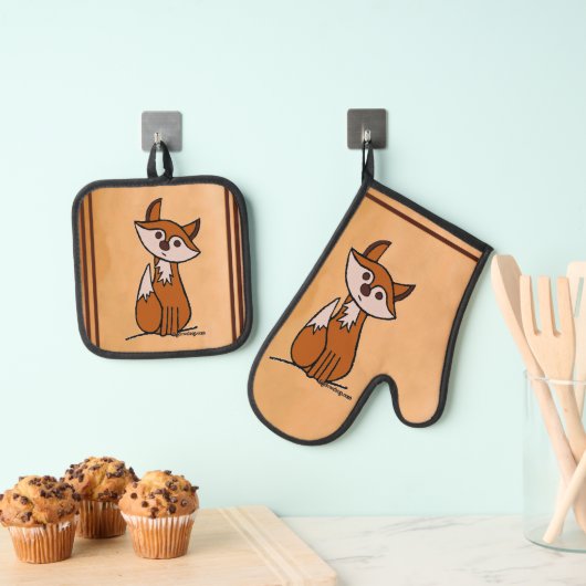 Figdewdrop Fig the Fox pot holders Ovenwant & Pannenlap Set (Insitu(Ophanging))