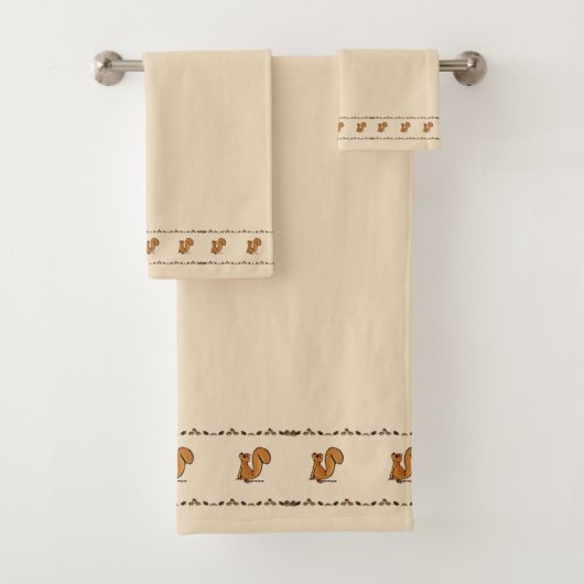 figdewdrop Squirrel Acorn & Leaves Bath Towel Set Bad Handdoek (Insitu)