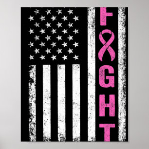 Fight Breast Survivor American Flag Breast Cancer Poster