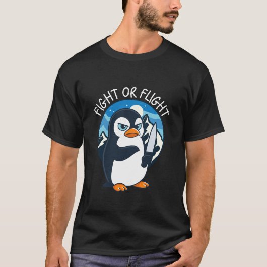 Fight Or Flight Meme Penguin T-shirt (Voorkant)