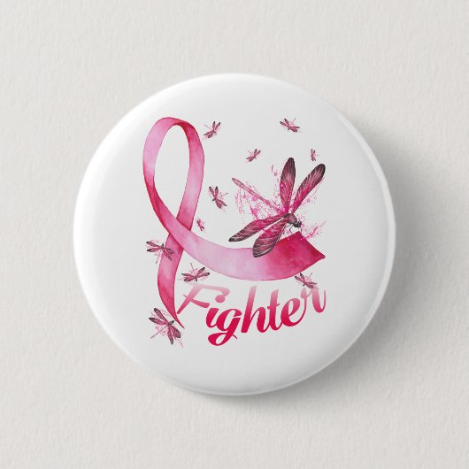 Fighter Dragonfly Roze Borstkanker Ronde Button 5,7 Cm (Voorkant)