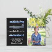 Fighter Jet Invitations Anniversaire Bleu avec pho (Debout devant)