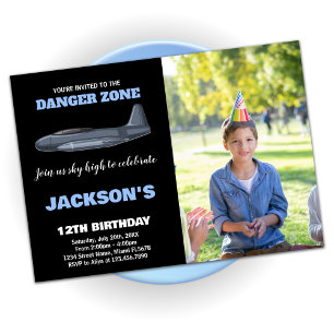 Fighter Jet Invitations Anniversaire Bleu avec pho