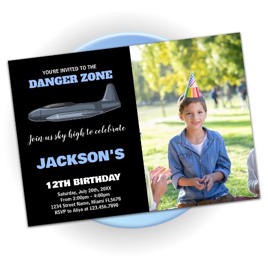 Fighter Jet Invitations Anniversaire Bleu avec pho