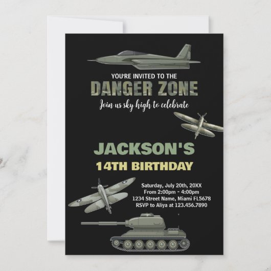 Fighter Jet Invitations Anniversaire Danger Zone B (Devant)