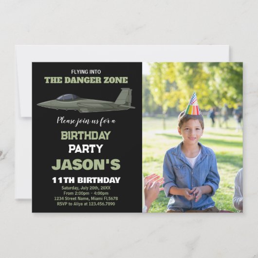Fighter Jet Invitations Anniversaire Green Dark Ph (Devant)