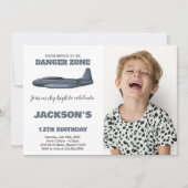 Fighter Jet Invitations Anniversaire Gris avec pho (Devant)