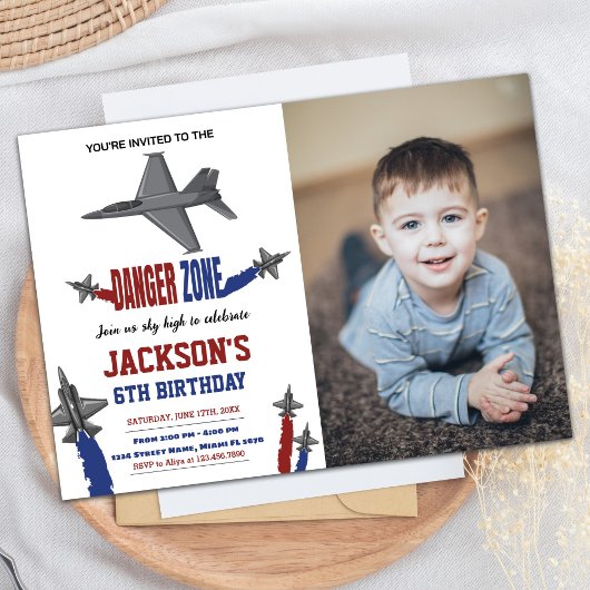 Fighter Jet Invitations Anniversaire Gris avec pho