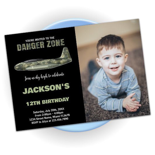 Fighter Jet Invitations Anniversaire Noir avec pho