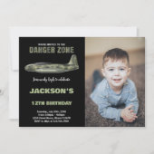 Fighter Jet Invitations Anniversaire Noir avec pho (Devant)