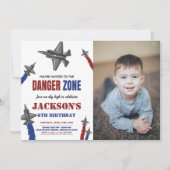 Fighter Jet Invitations Anniversaire Rouge bleu av (Devant)