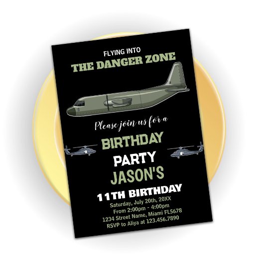 Fighter Jet Invitations Anniversaire Vert foncé No