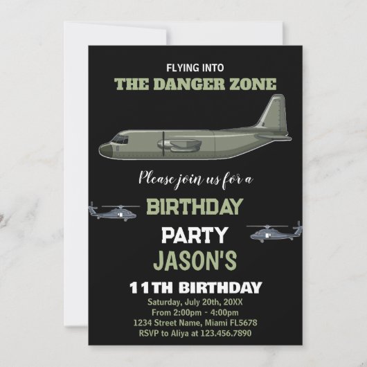 Fighter Jet Invitations Anniversaire Vert foncé No (Devant)