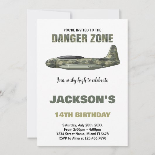Fighter Jet Invitations d'anniversaire Dark Green (Devant)