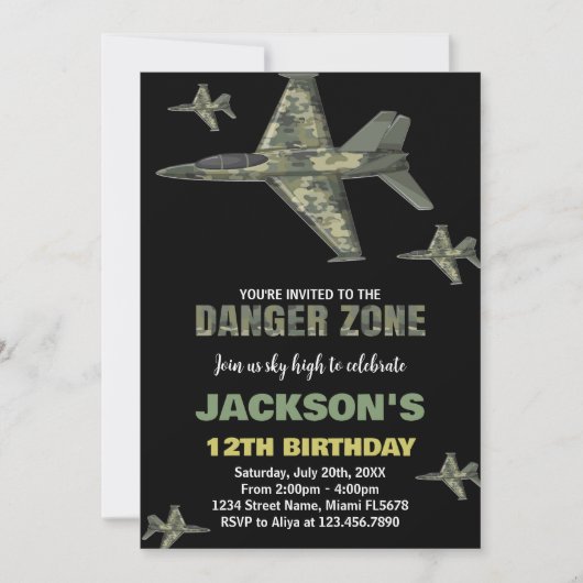 Fighter Jet Invitations d'anniversaire Dark Green  (Devant)