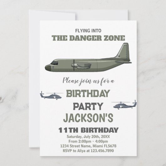 Fighter Jet Invitations d'anniversaire Green Dark (Devant)