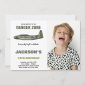 Fighter Jet Verjaardag Uitnodigingen Donkergroen F (Voorkant)