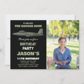 Fighter Jet Verjaardag Uitnodigingen Groen Donker (Voorkant)