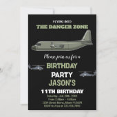 Fighter Jet Verjaardag Uitnodigingen Groen Donker (Voorkant)