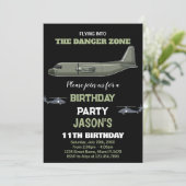 Fighter Jet Verjaardag Uitnodigingen Groen Donker (Staand voorkant)