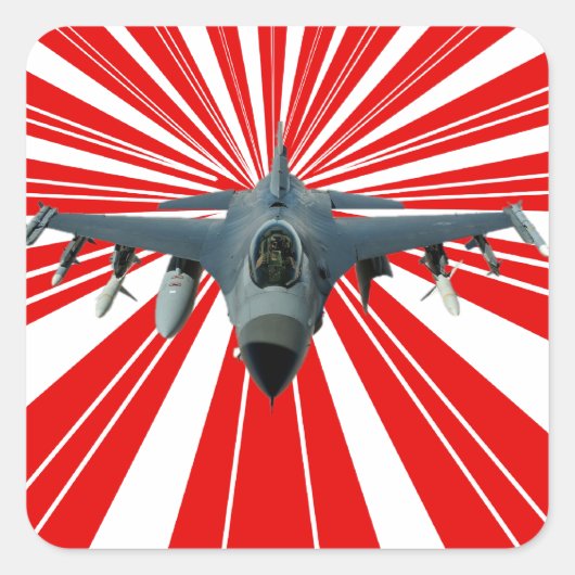 Fighter Jet Vierkante Sticker (Voorkant)