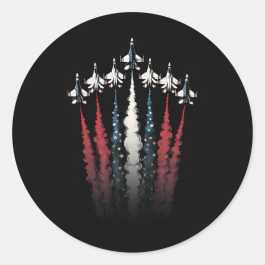 Fighter Jet Vliegtuig Amerikaanse Vlag 4 Juli Pat Ronde Sticker (Voorkant)