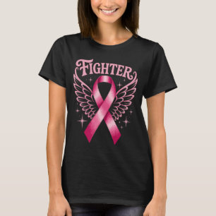 Fighter Pink Ribbon Angel Wings Borstkanker T-shirt