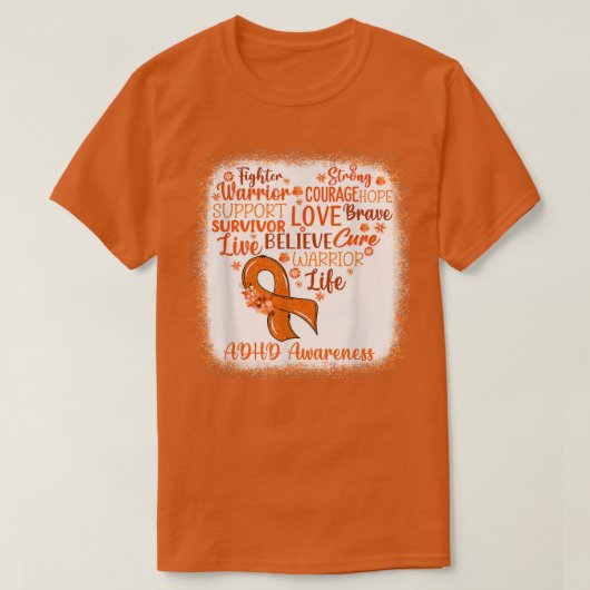 Fighter Warrior Faith Cure Oranje Ribbon ADHD Awar T-shirt (Design voorkant)