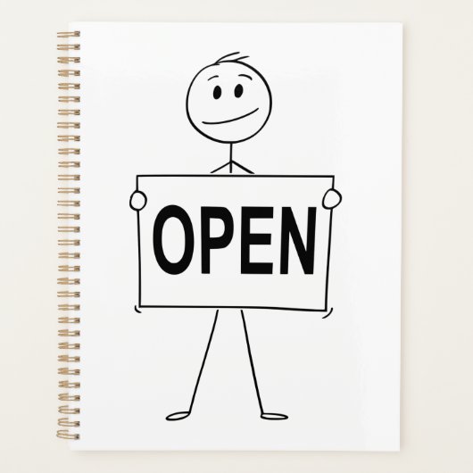 Figure de bâton drôle tenant le signe ouvert (Devant)