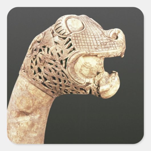 Figurehead of a Viking Longship, gevonden in Osebe Vierkante Sticker (Voorkant)