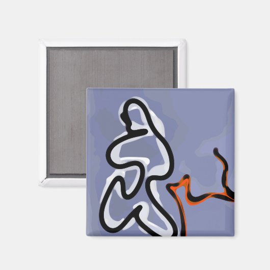 Figuur met Feline: Abstract Blauw, Sinaasappel, B Magneet (Voorkant / Achterkant)