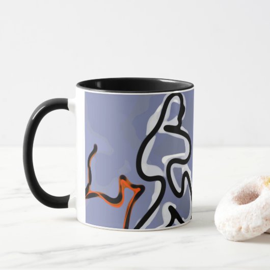 Figuur met Feline: Abstract Blauw, Sinaasappel, B Mok (Met donut)