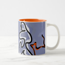 Figuur met Feline: Abstract Blauw, Sinaasappel, B Tweekleurige Koffiemok