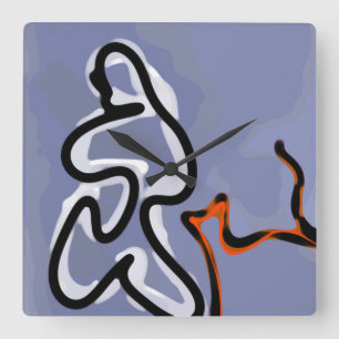 Figuur met Feline: Abstract Blauw, Sinaasappel, B Vierkante Klok