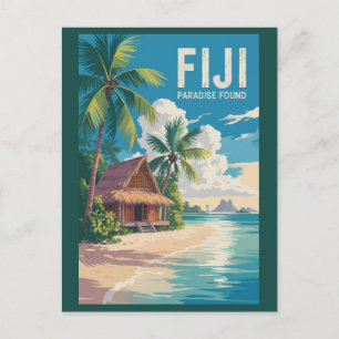 Fiji Beach Hut Travel Art Vintage Briefkaart