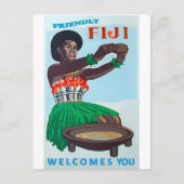 Fiji-eiland, inheemse vrouw met traditioneel welko briefkaart (Voorkant)
